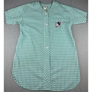 Vintage Disney Mickey Mouse Seersucker Button Front Shirt Dress Medium Plaid